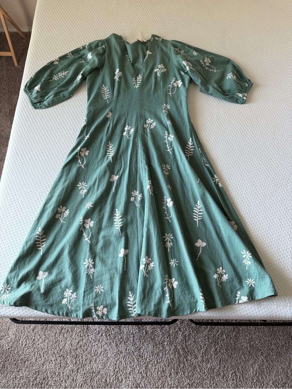 Floral Sage Green Maxi Dress with V-Neck